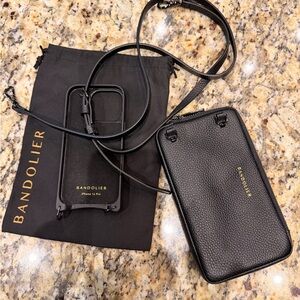 Bandolier Black Leather Phone Case with Strap